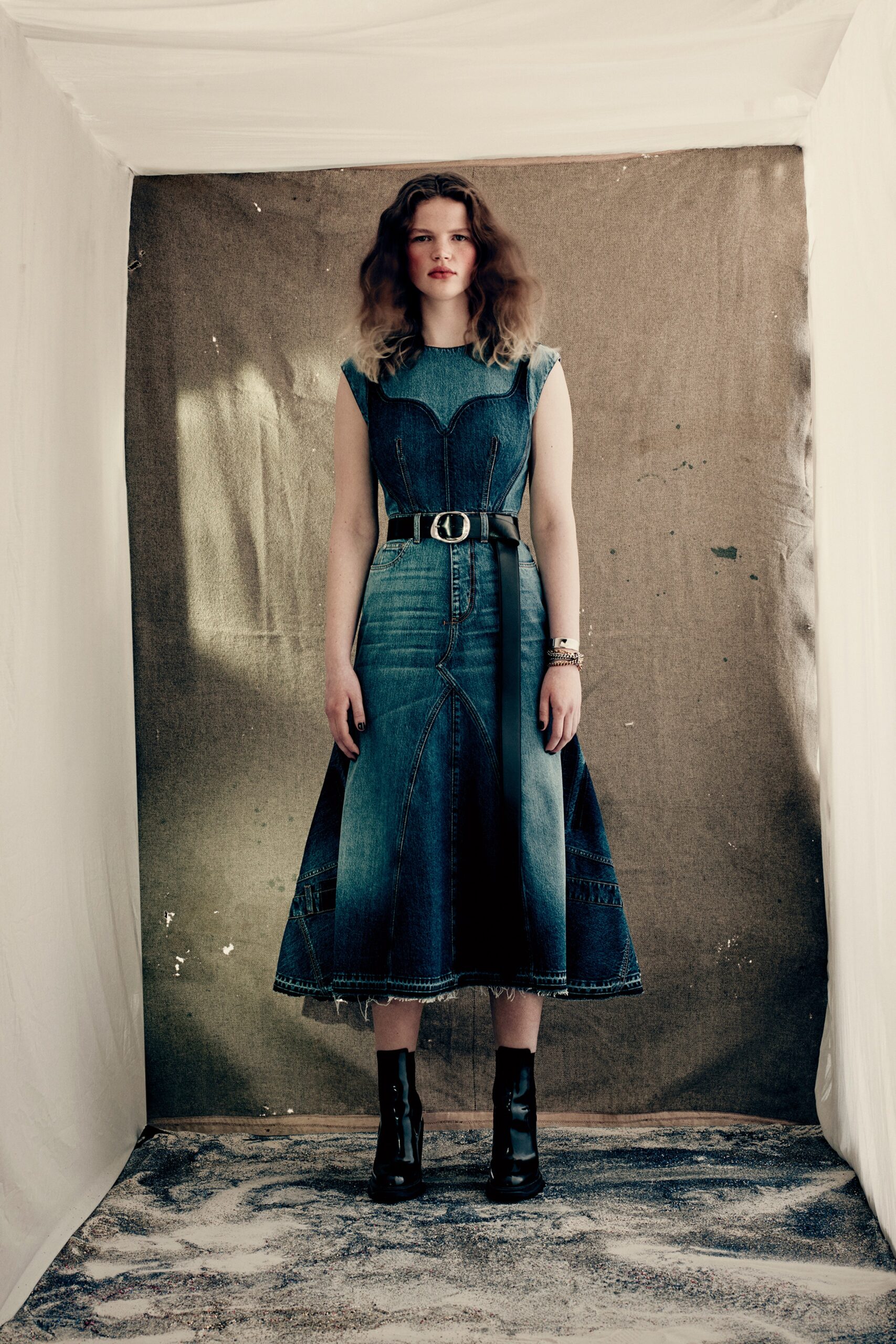 blue denim midi dress