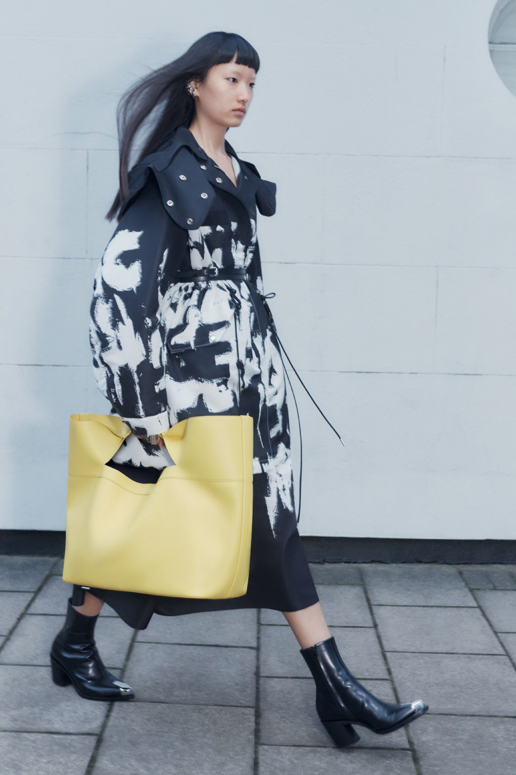 black and white printed midi dress
