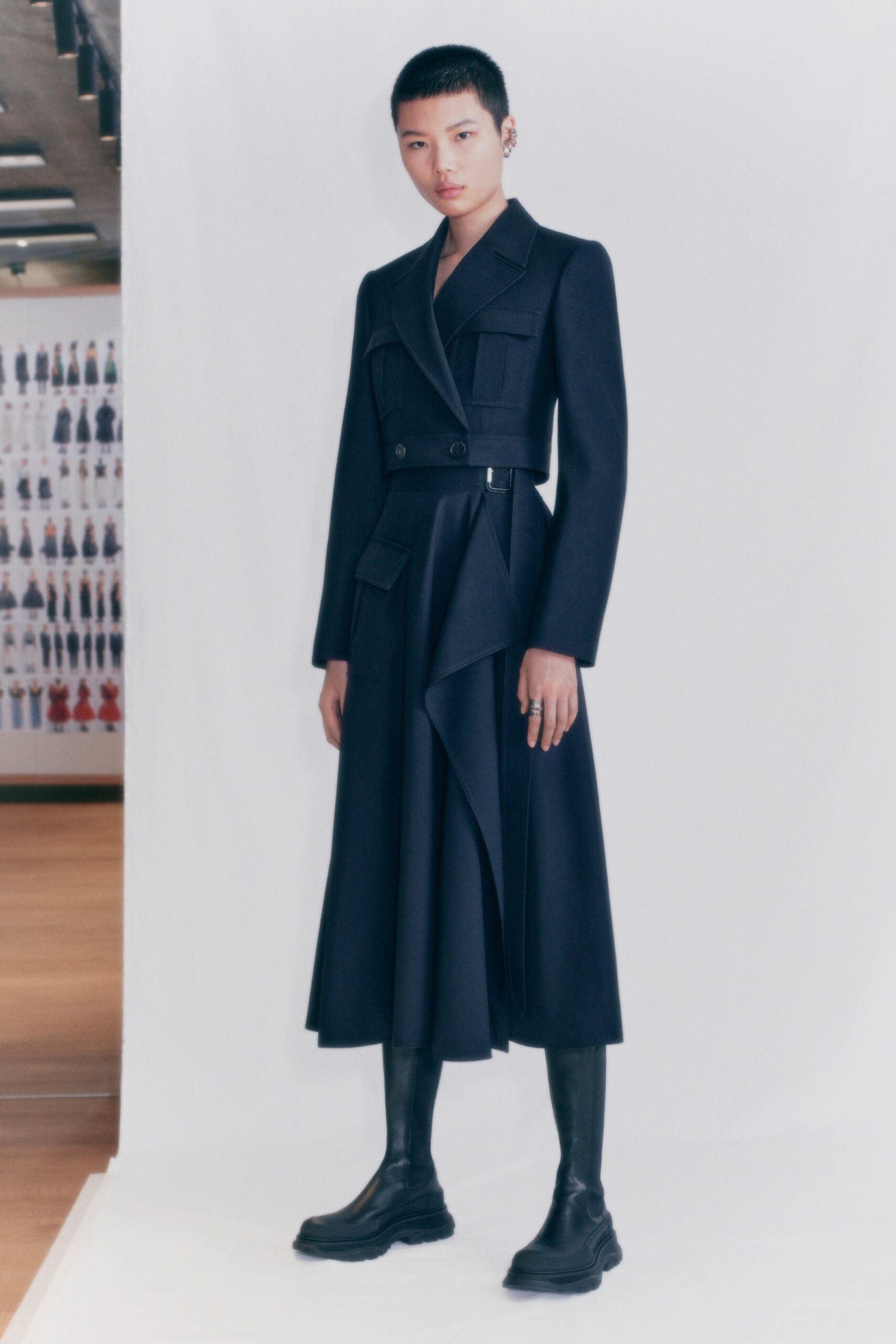 black wool midi dress
