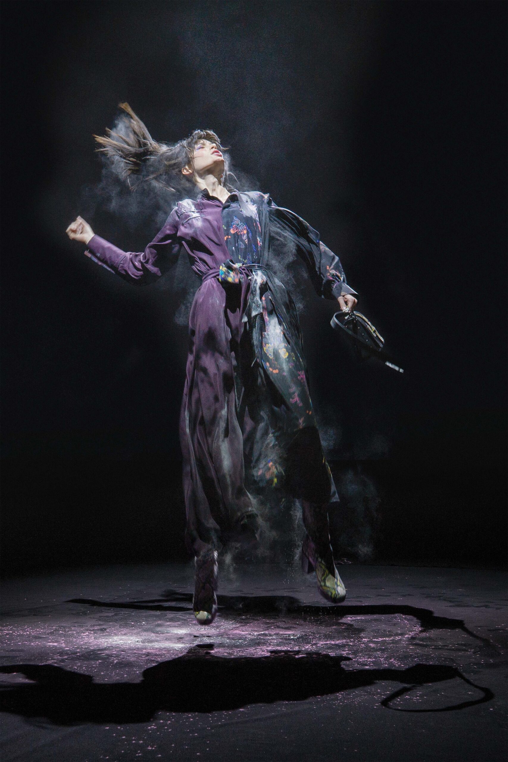 purple silk long-sleeve dress