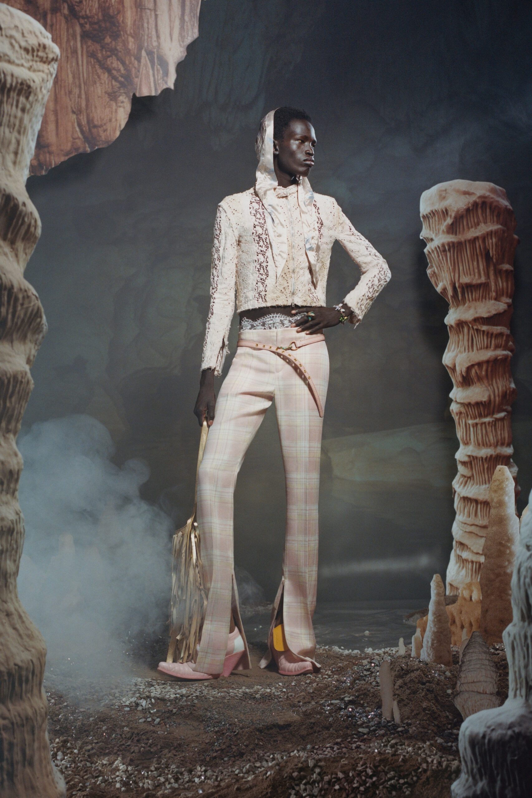pink cotton tailored flared pants