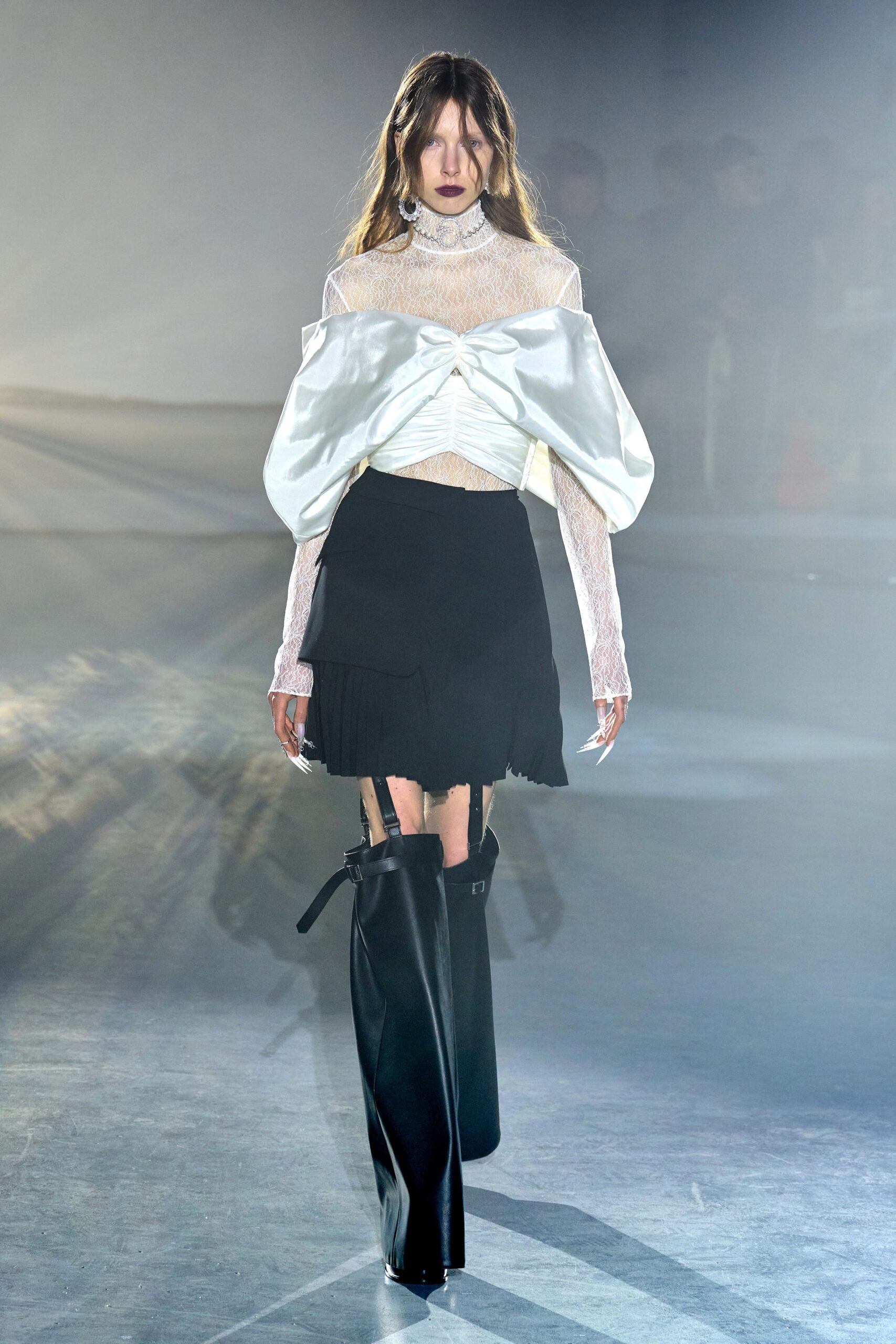 white off-shoulder top with black skirt