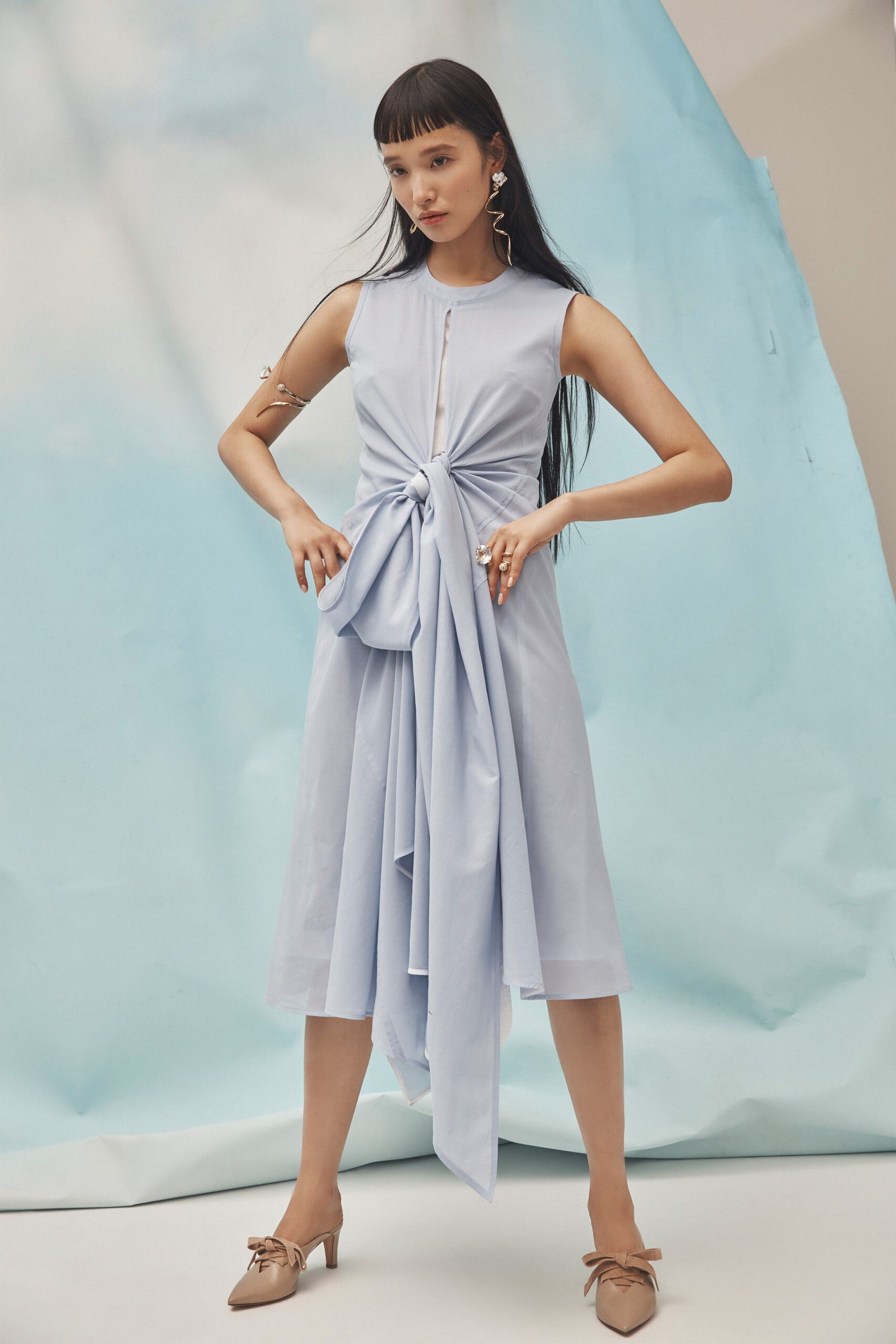 fitted blue cotton dress