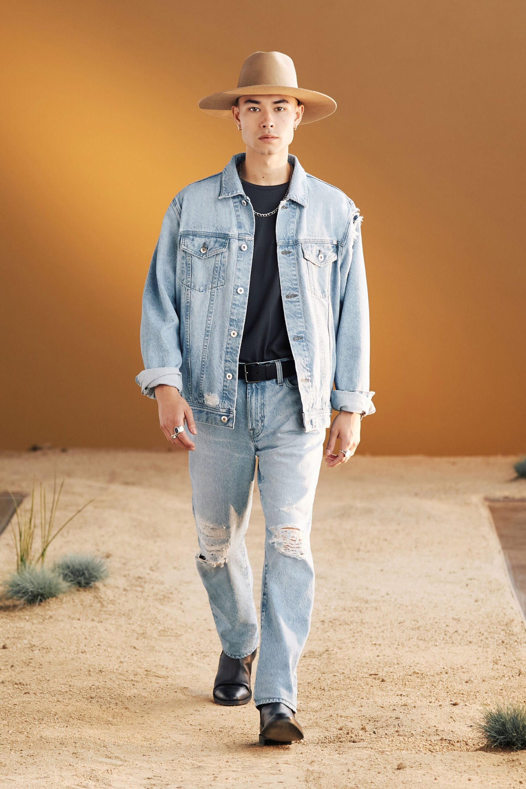 relaxed denim jacket with black t-shirt