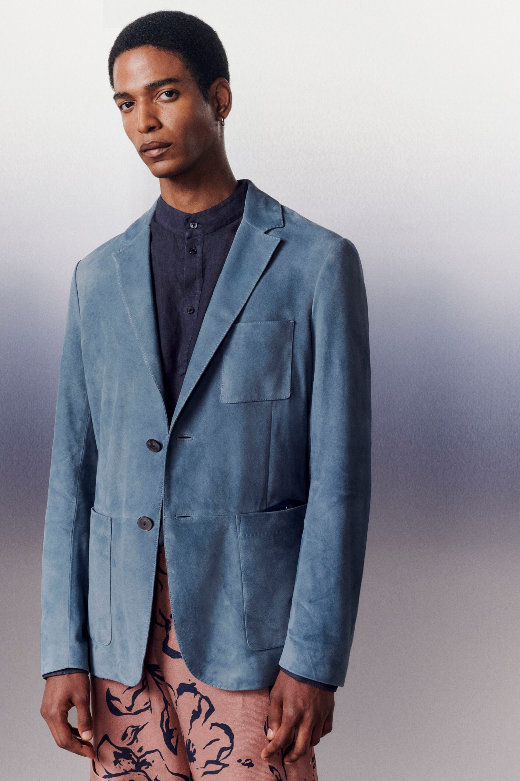 blue leather tailored blazer