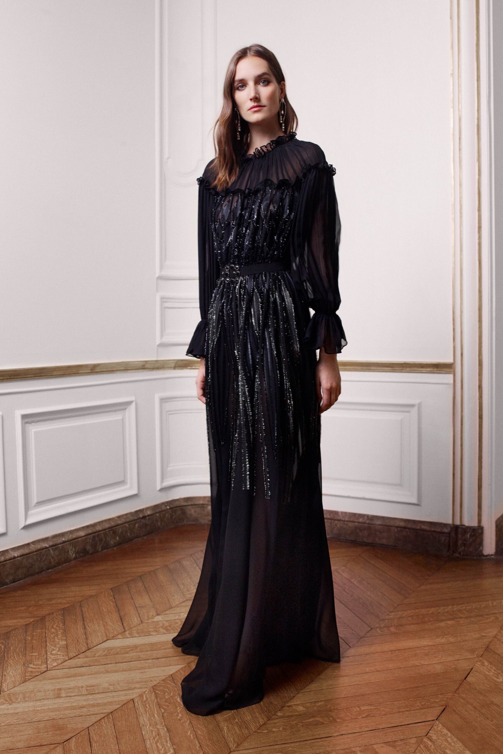 black silk pleated gown