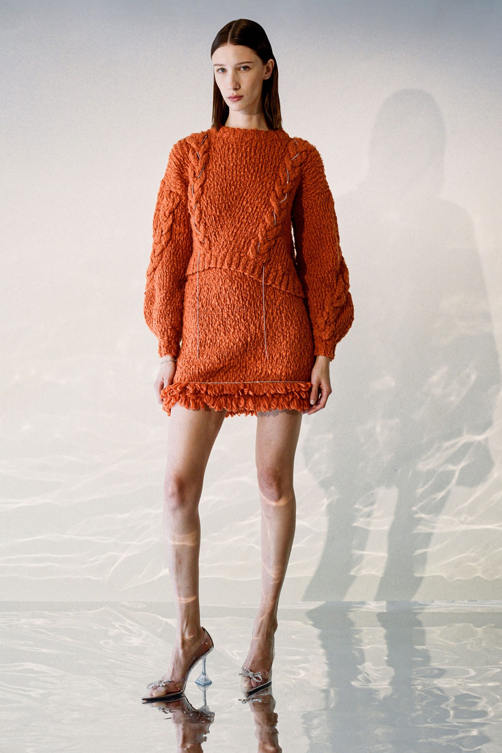 fitted orange textured mini dress