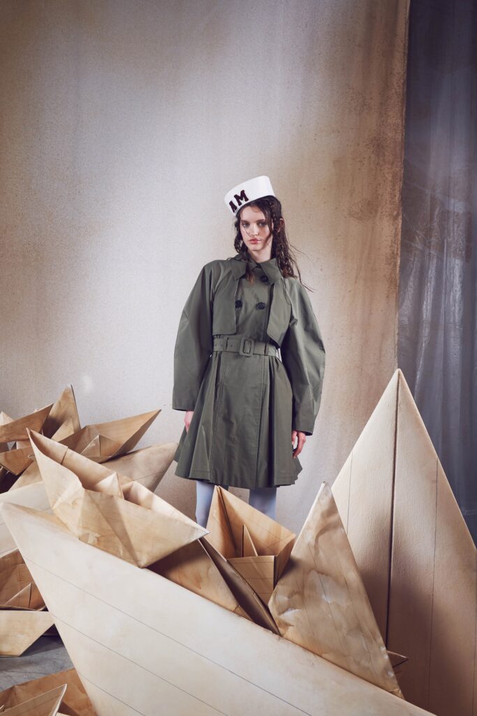 relaxed green cotton trench coat