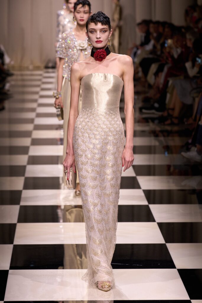 gold and white embroidered gown