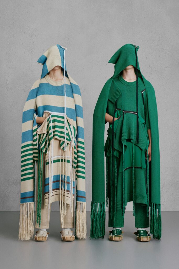 green and blue wool ponchos