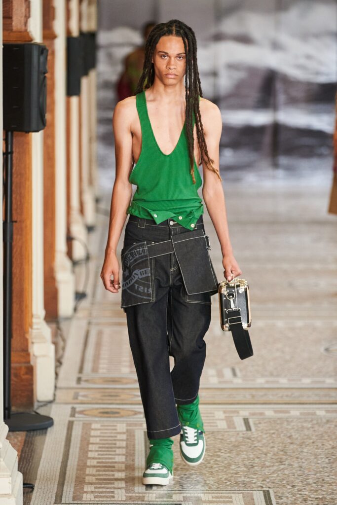 green tank-top with relaxed pants