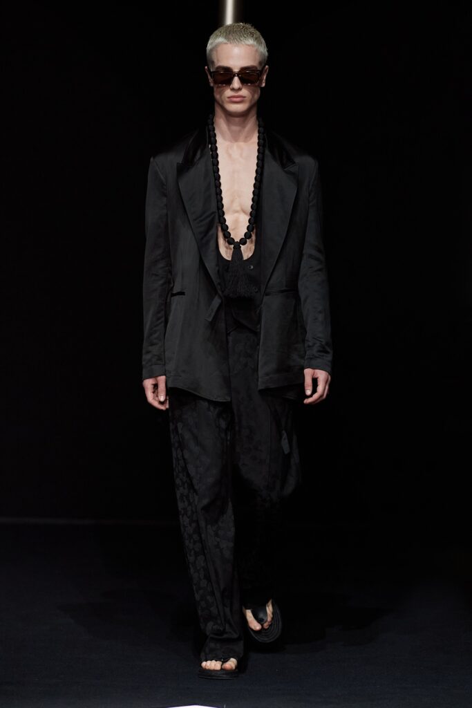 black silk blazer and pants