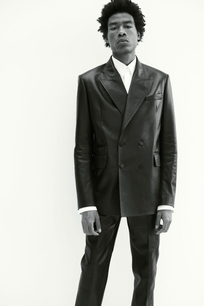 black leather tailored blazer and pants