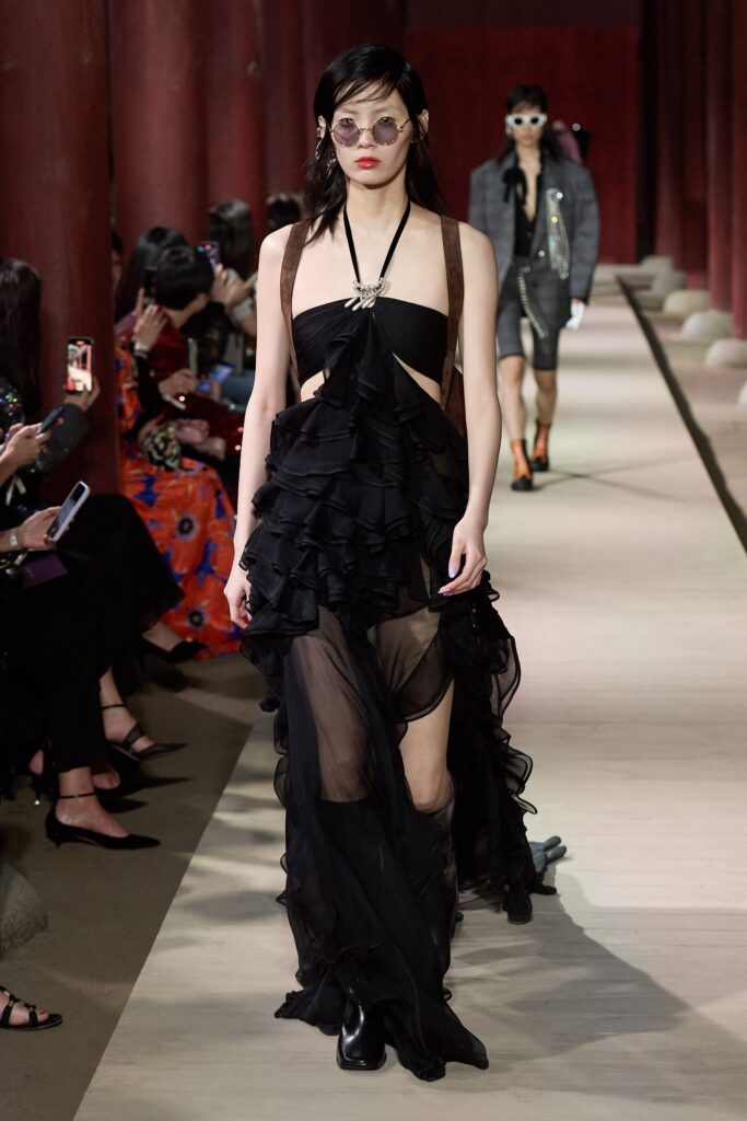 black ruffled maxi dress