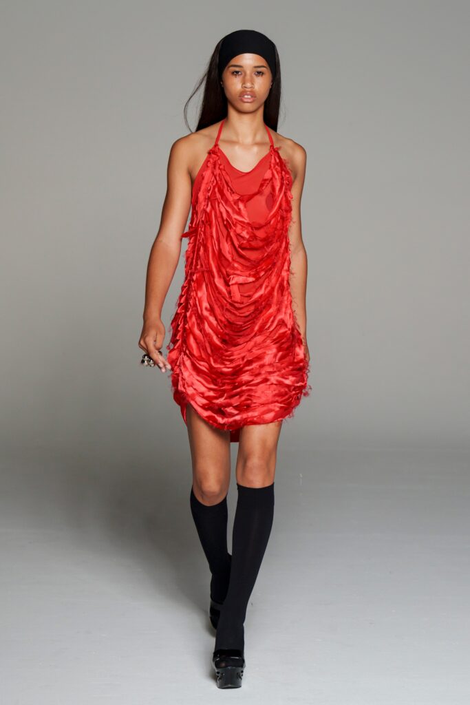 red ruffled mini dress