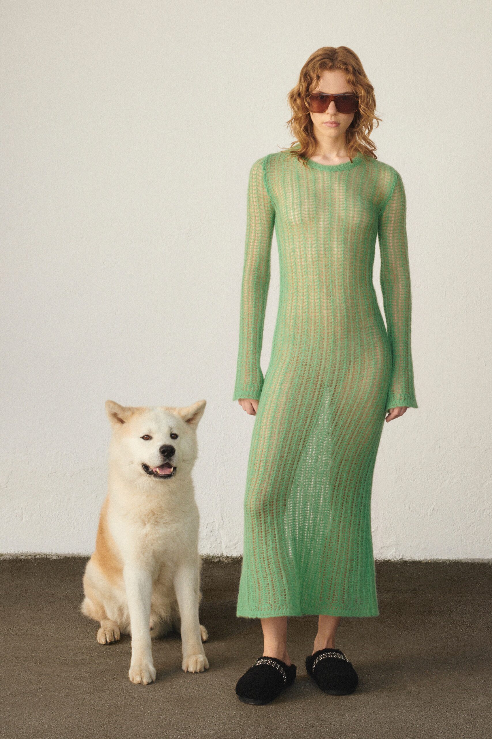 green mesh fitted dress
