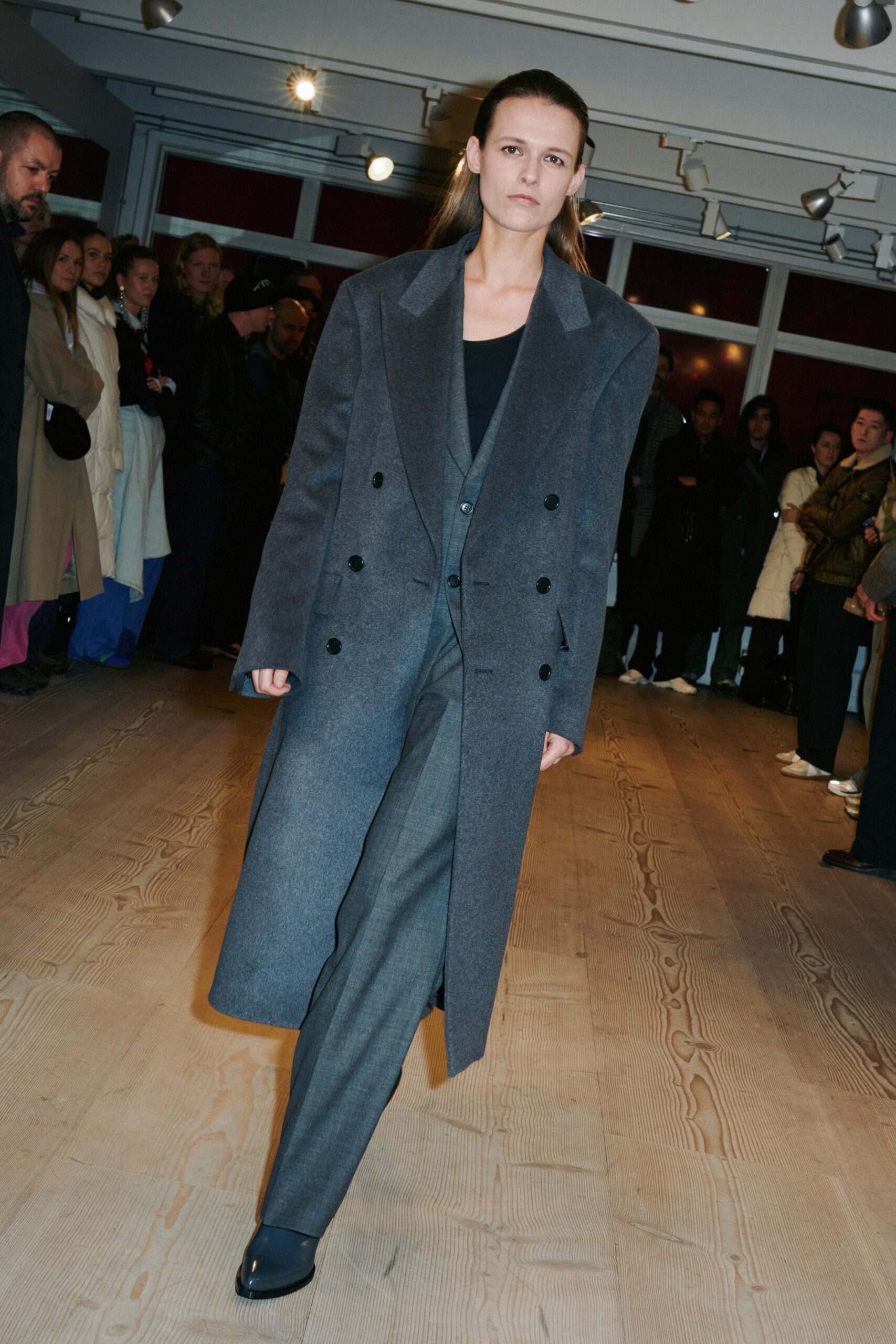 gray tailored coat and suit