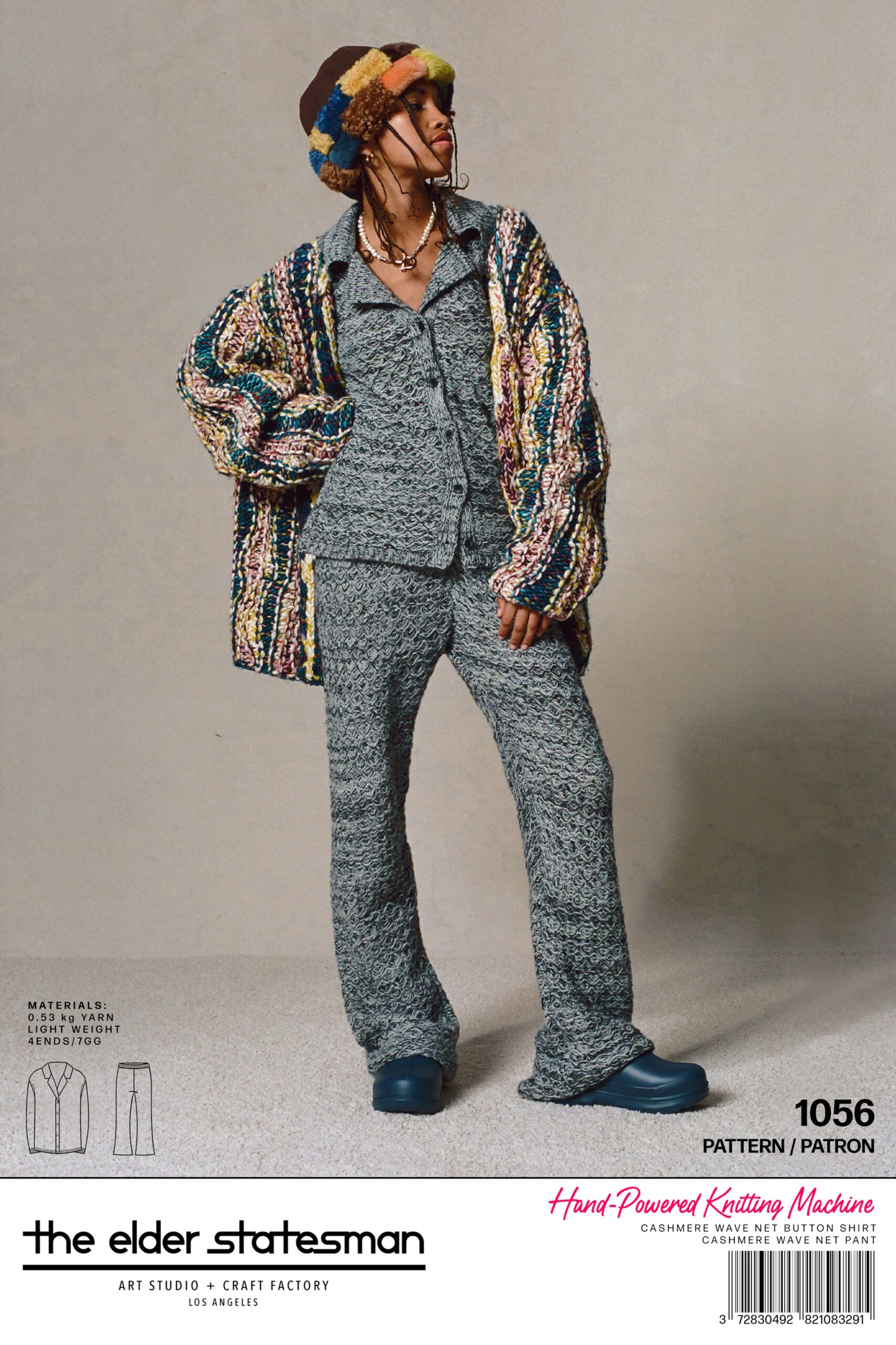 A relaxed gray wool sweater with long sleeves paired with matching pants for a cozy look.