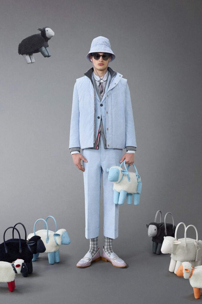 A relaxed blue checked jacket paired with matching pants, featuring a collared design.