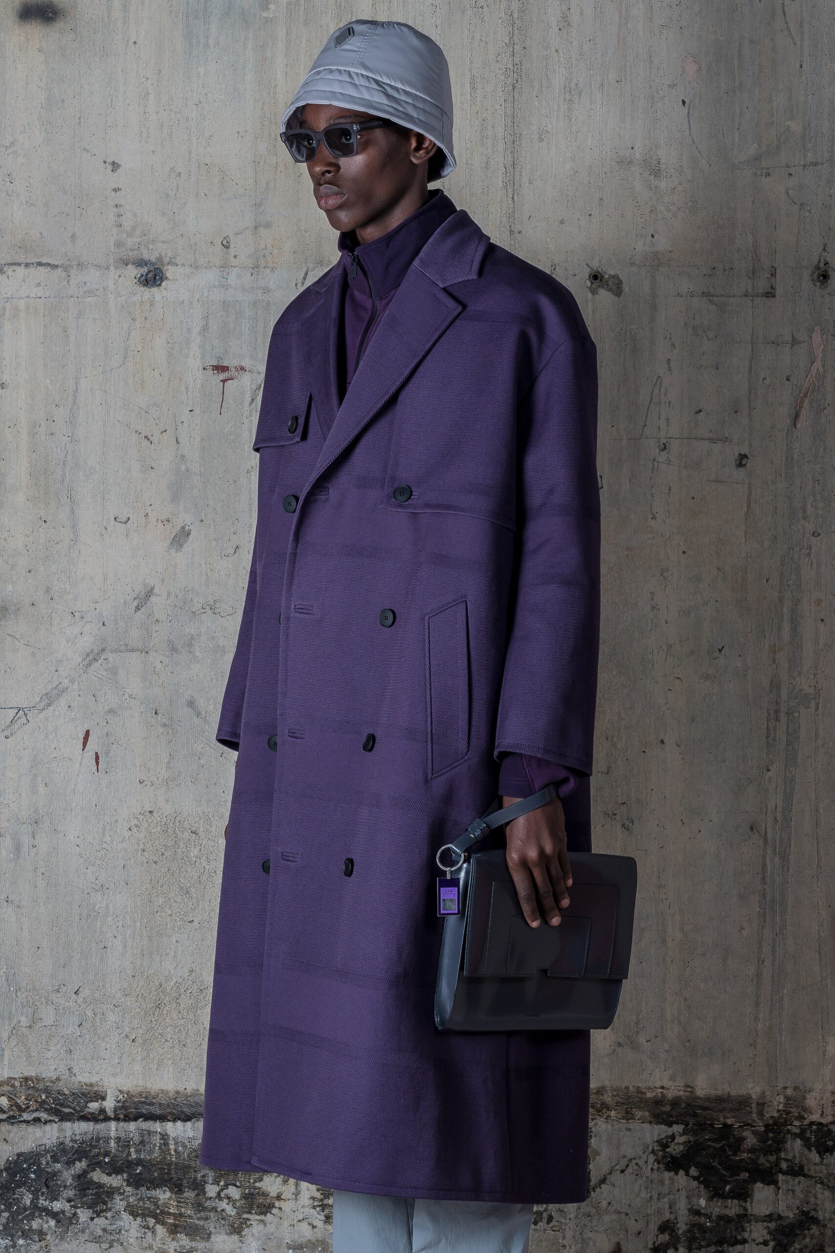 purple wool double-breasted coat