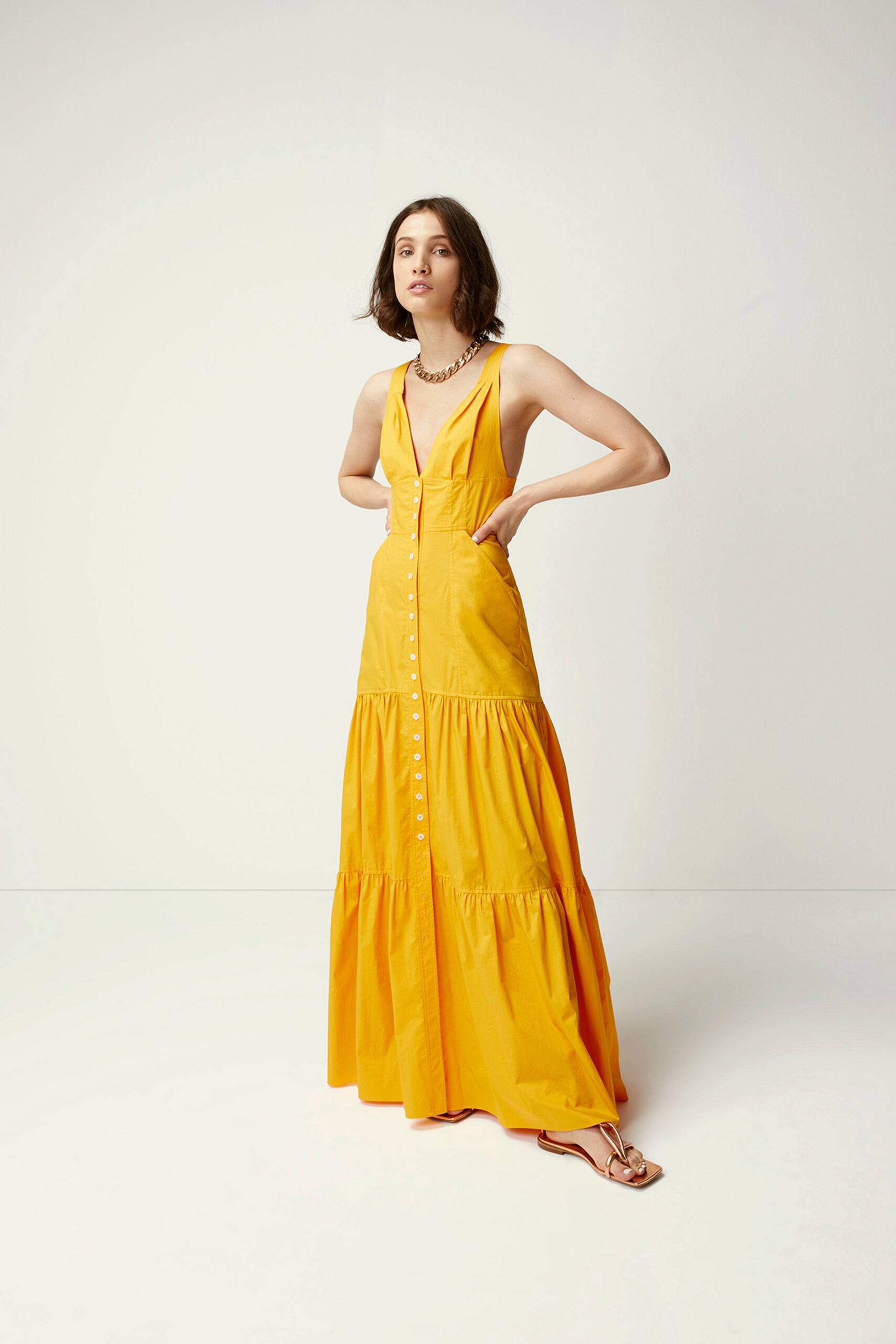 yellow cotton sleeveless dress