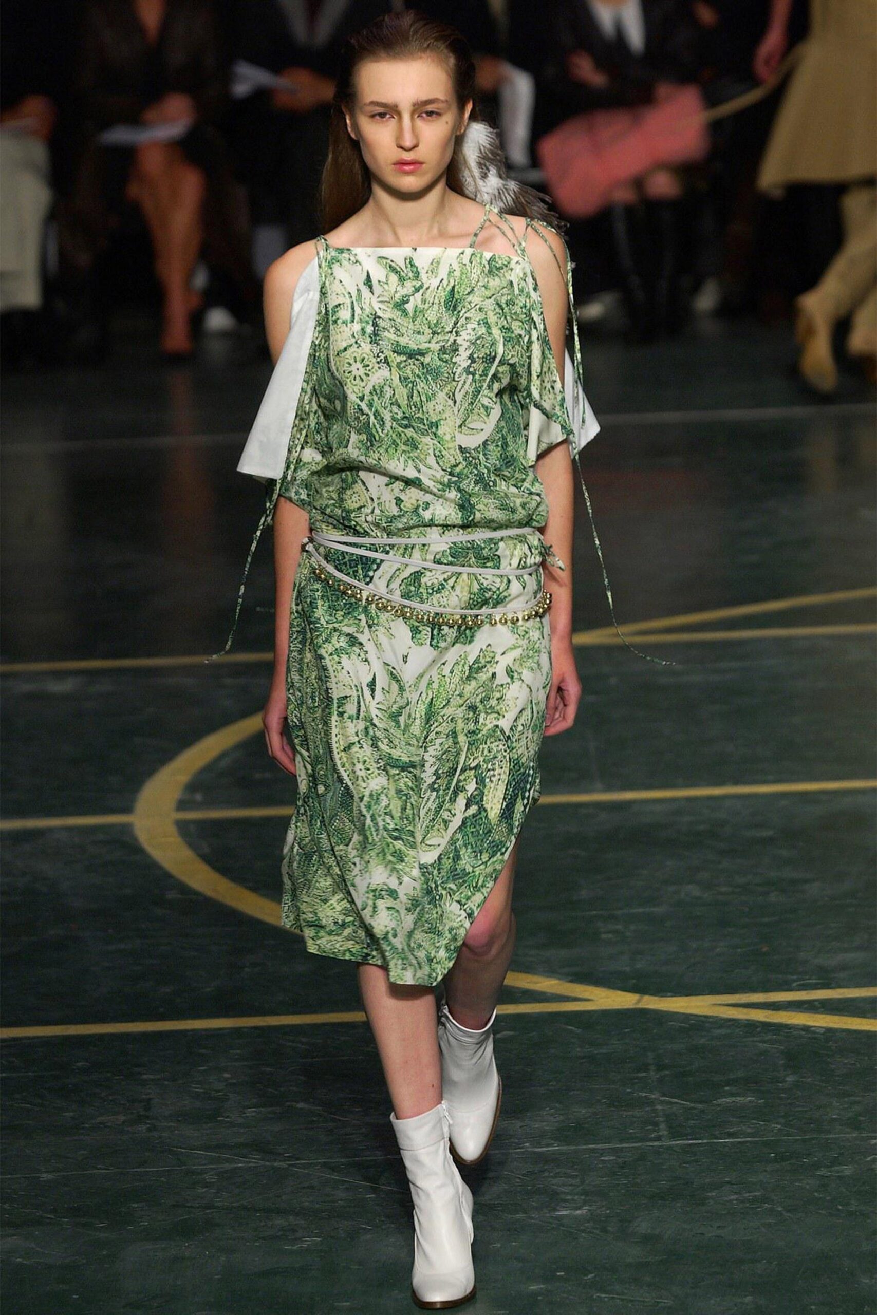 green cotton sleeveless off-shoulder relaxed printed midi dress