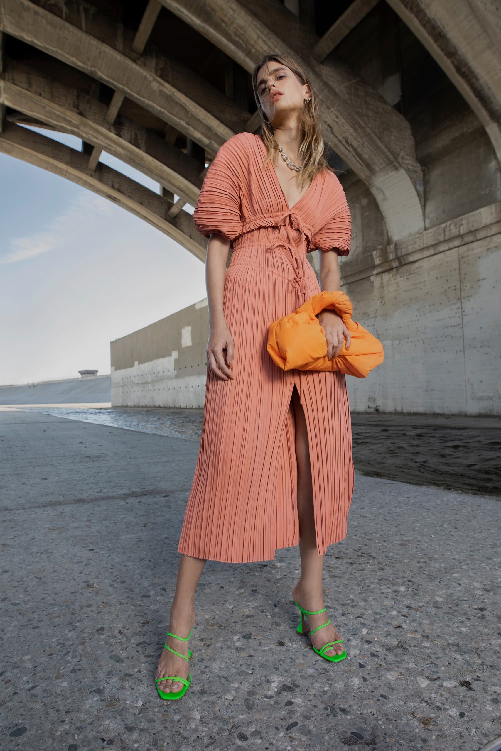 orange silk padded bag