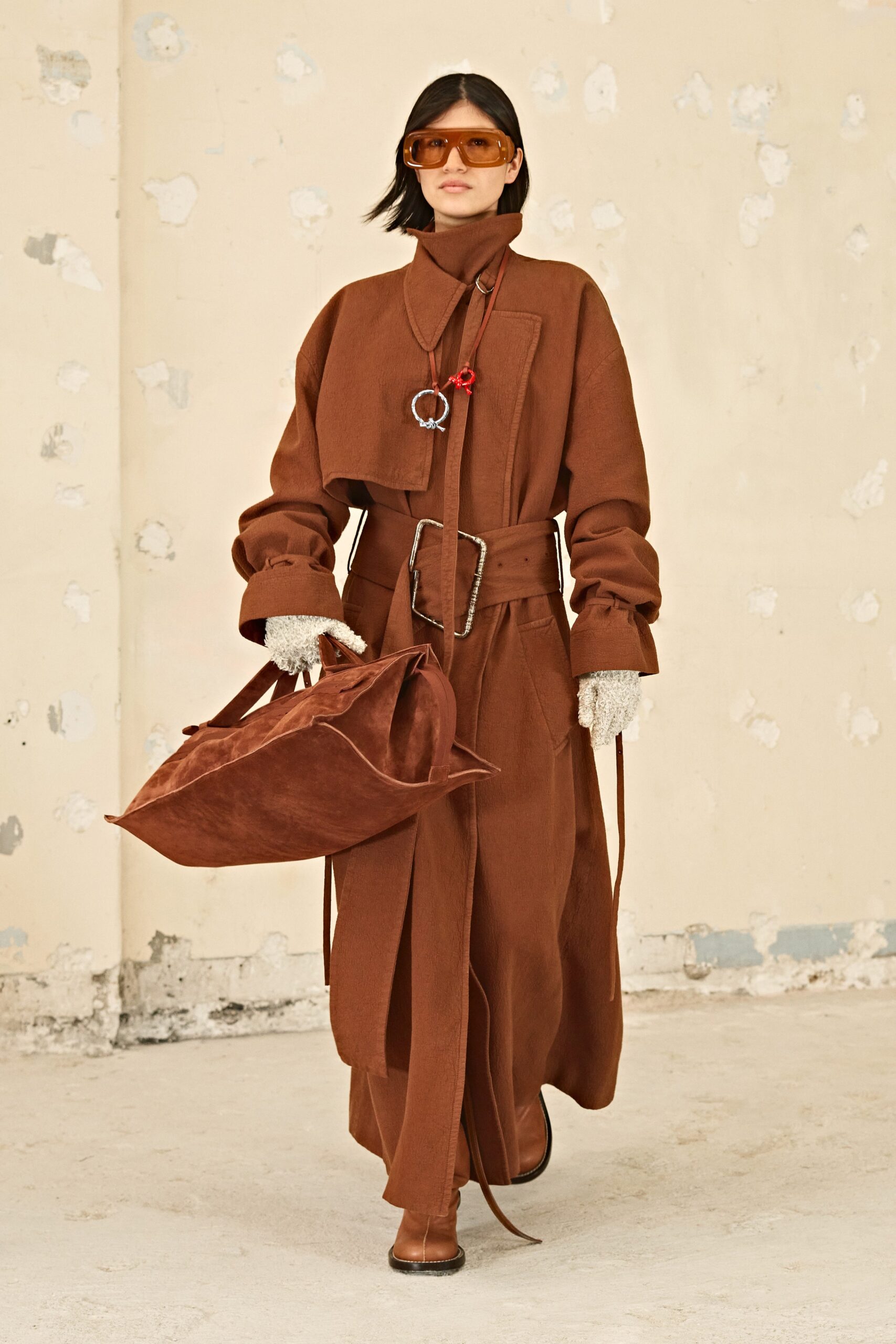 brown suede structured bag