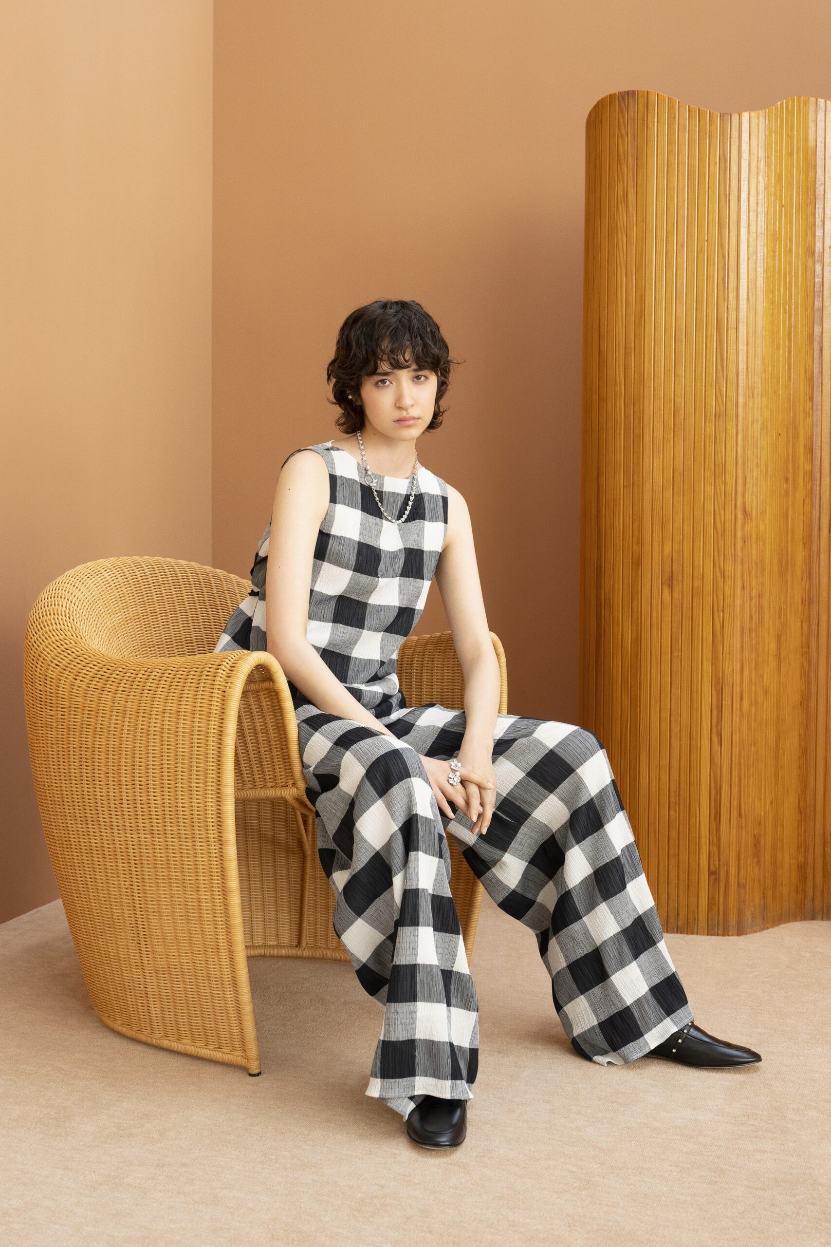 black and white checked jumpsuit