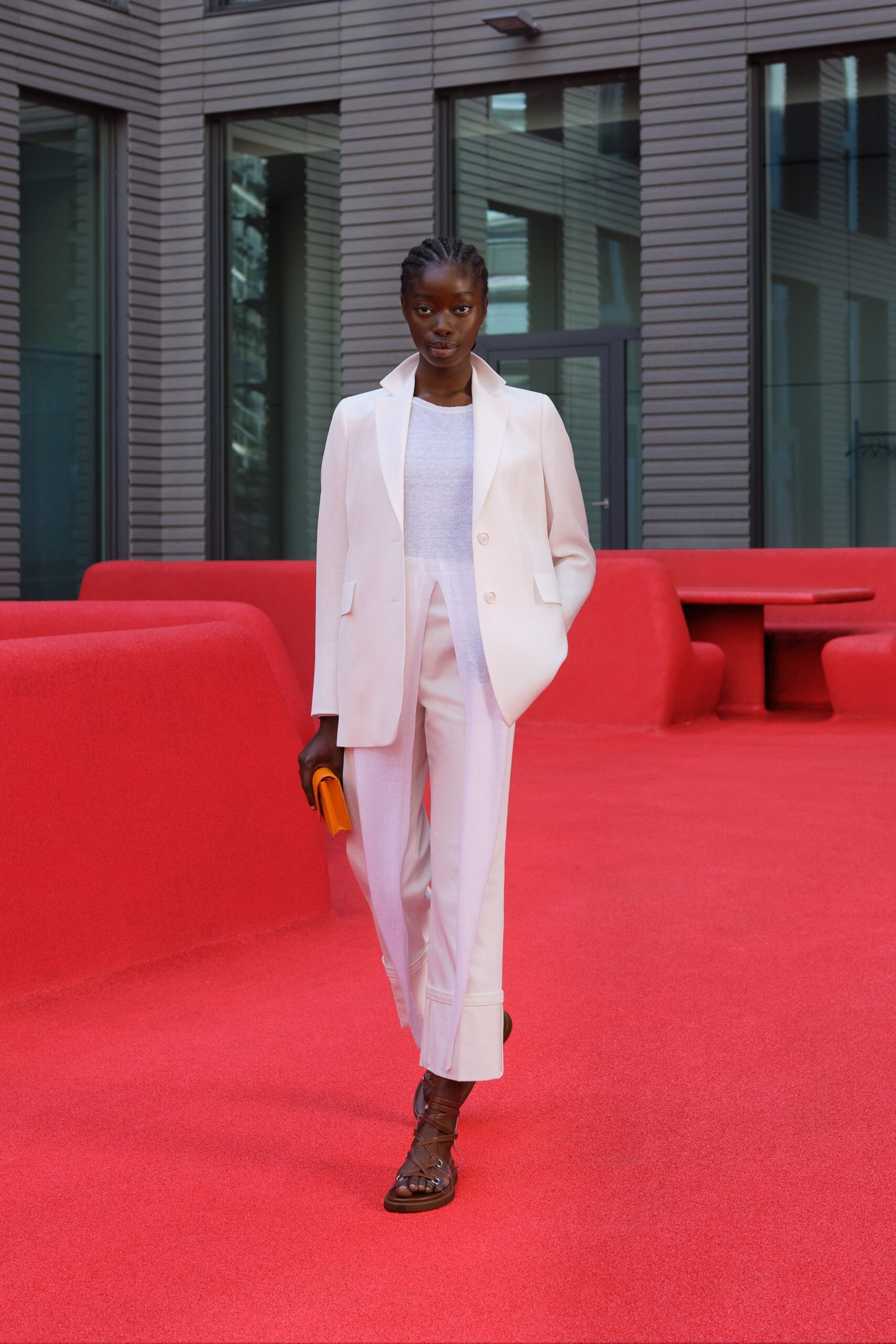 white tailored blazer and pants