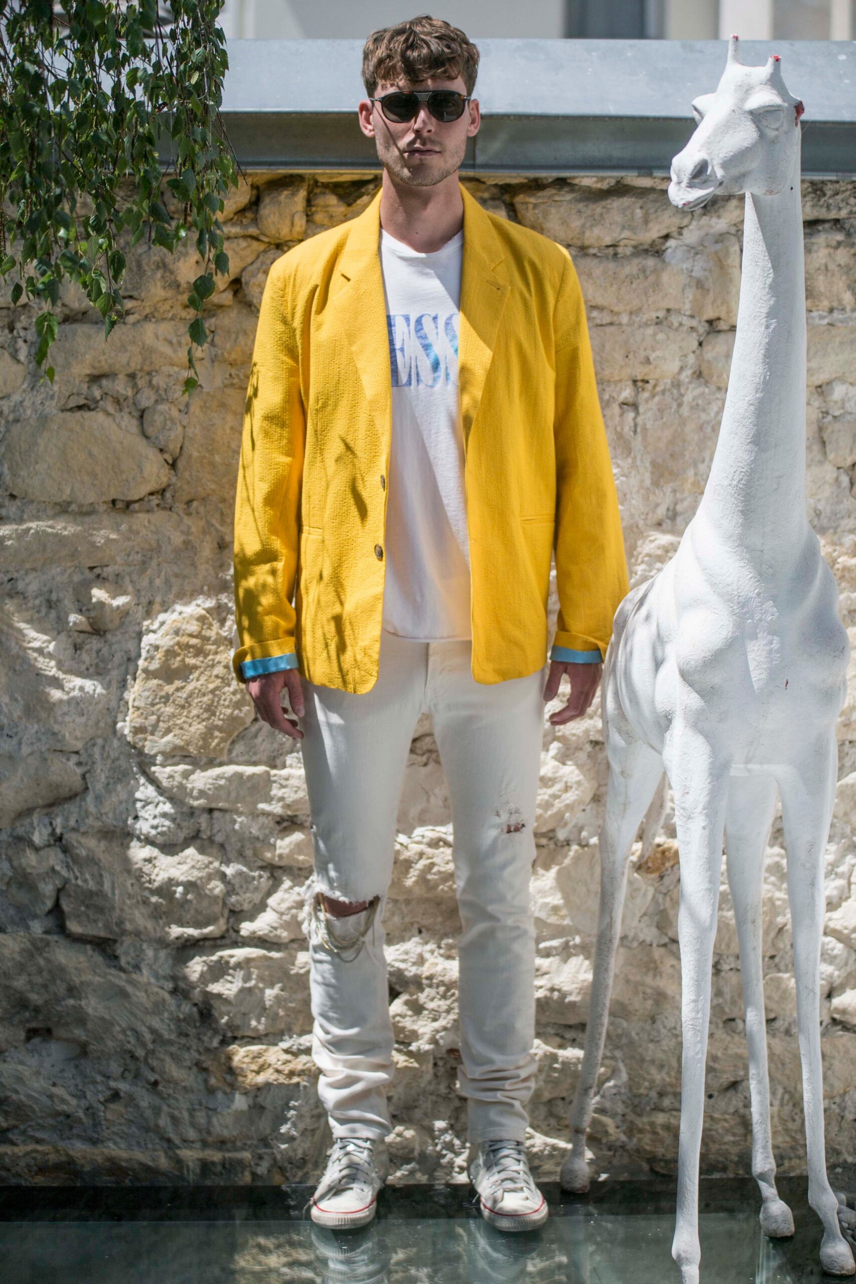 yellow cotton long-sleeve collared relaxed buttoned jacket