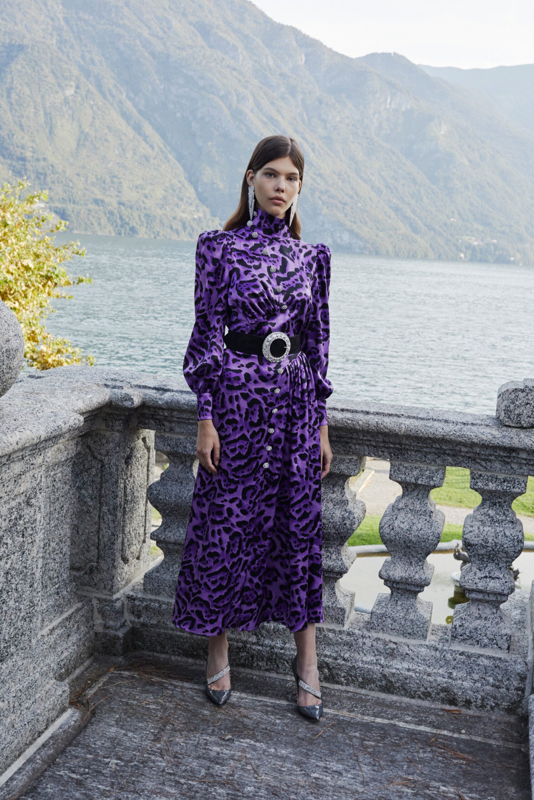 purple silk animal-print dress
