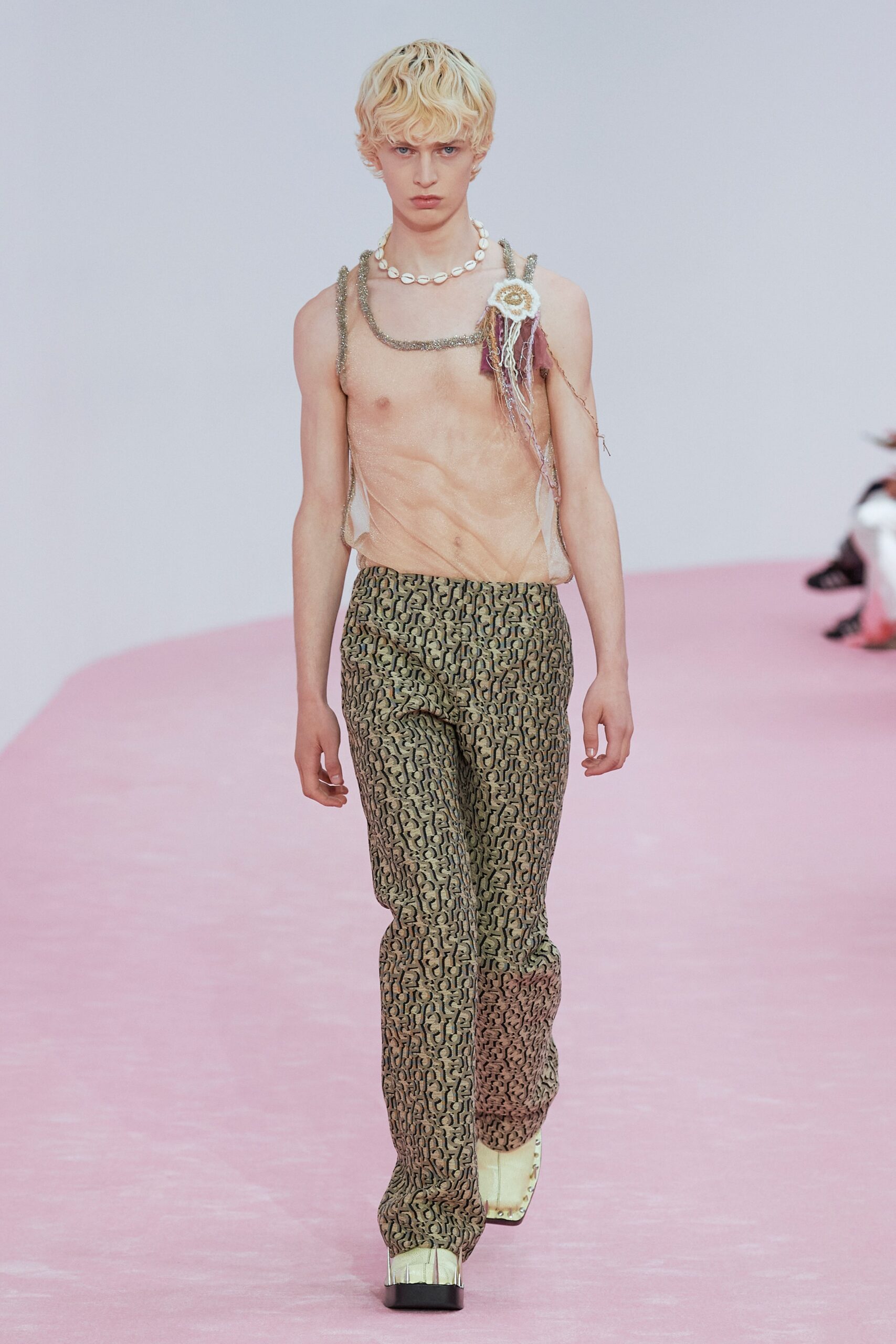 green cotton slim printed pants