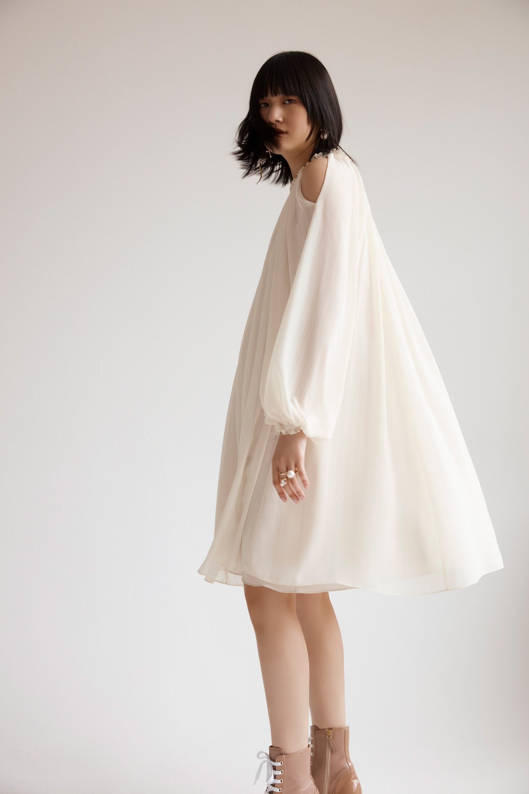 white flowing mini dress