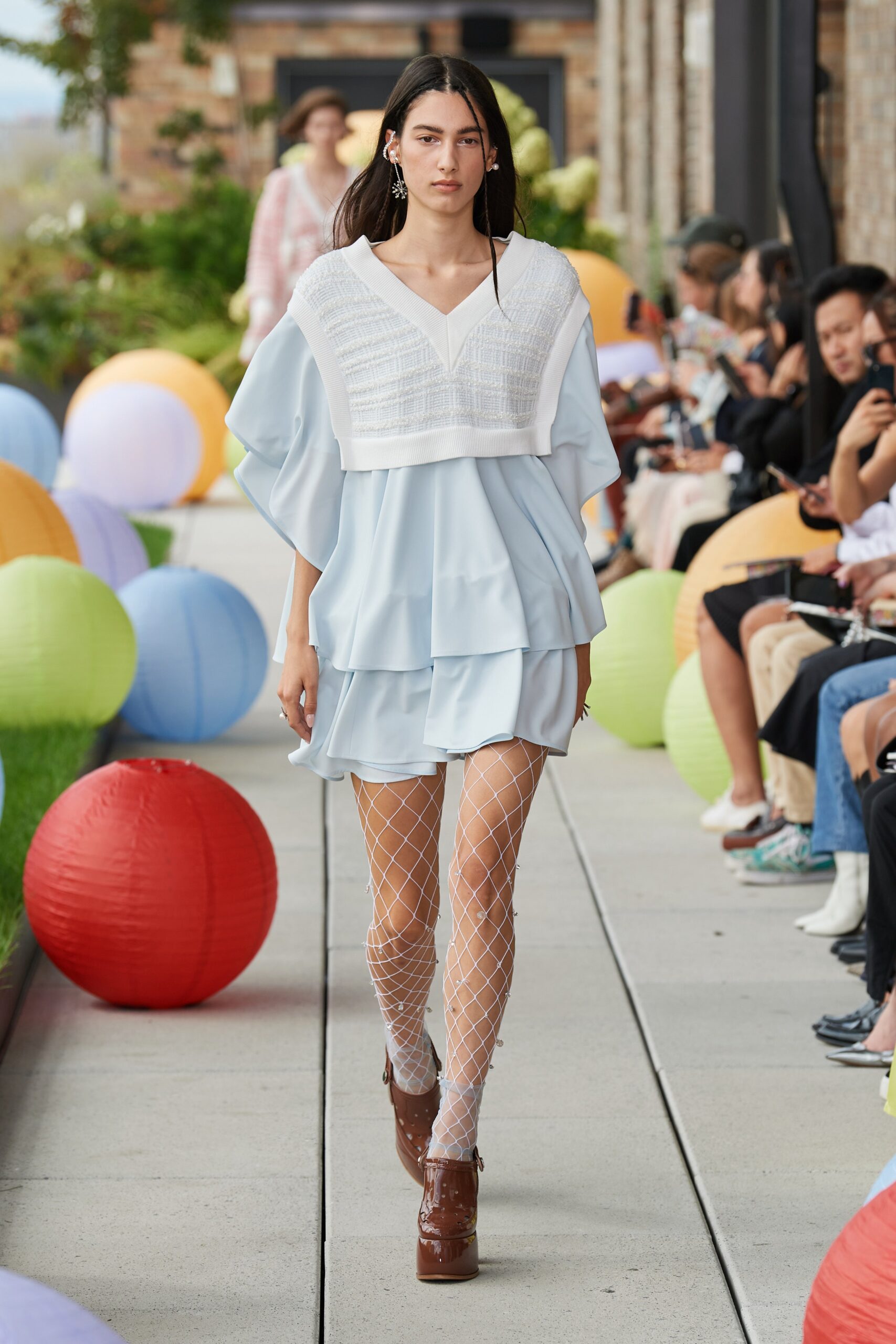light blue tiered dress with white top