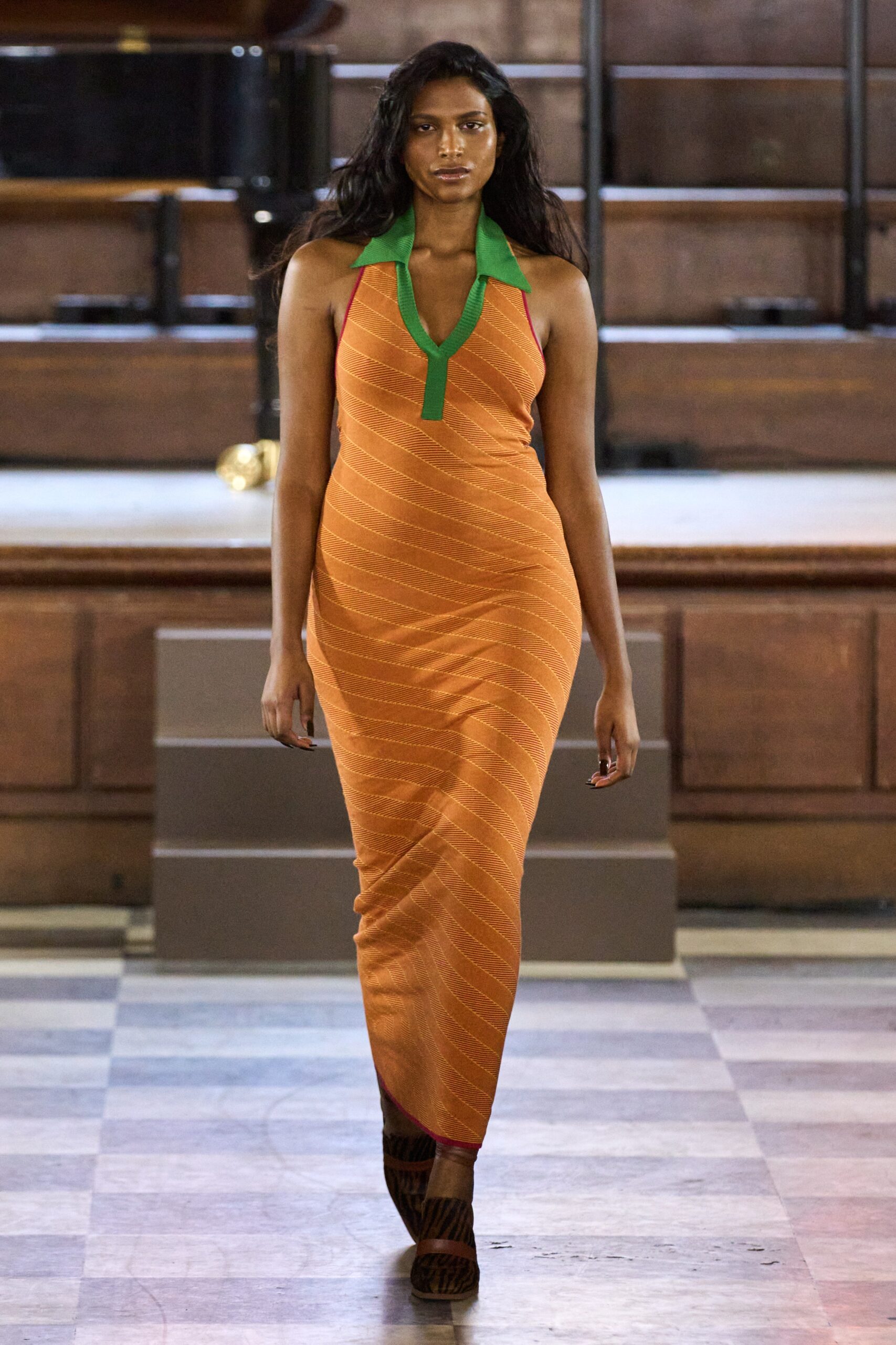 fitted orange striped dress