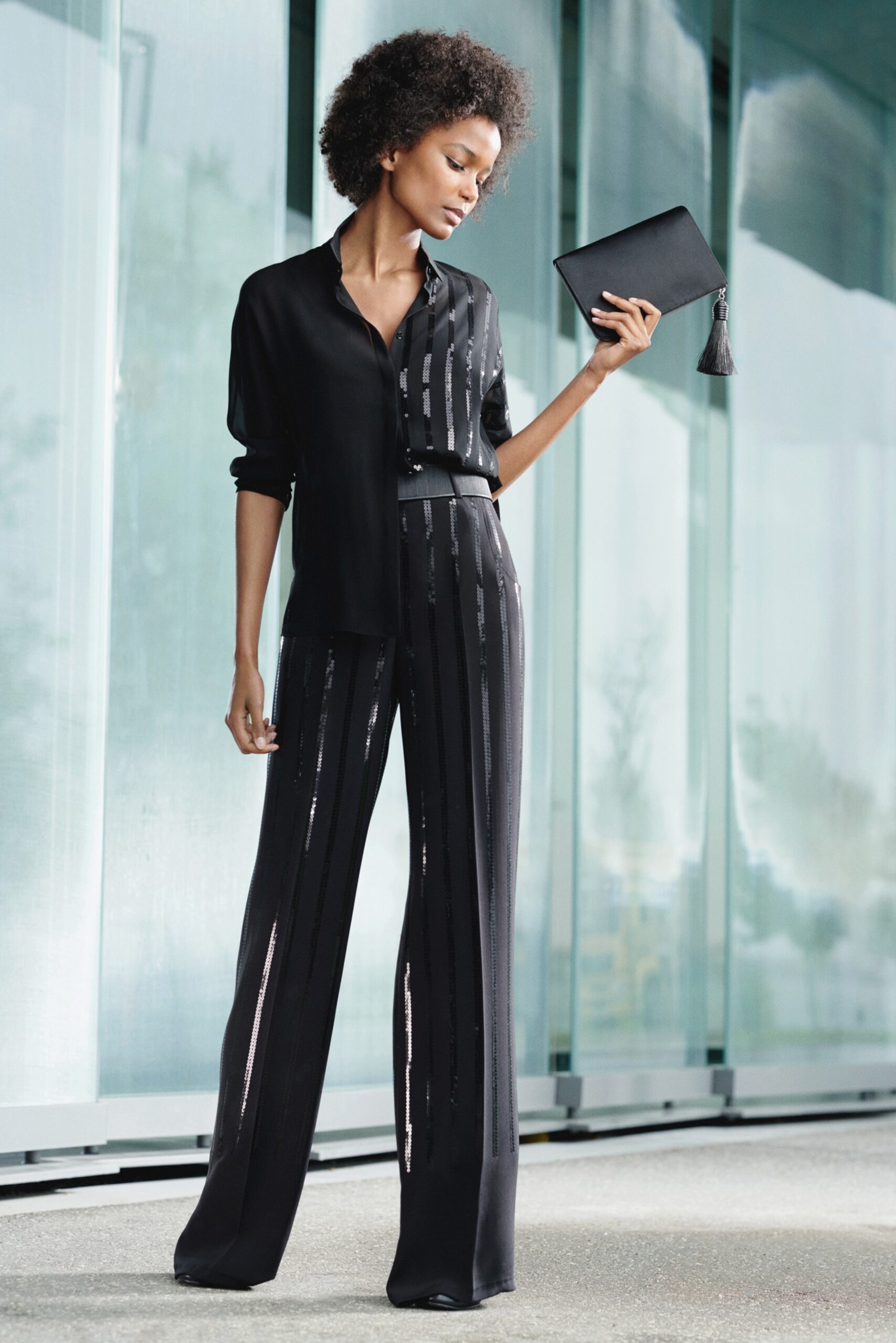 black silk shirt and pants