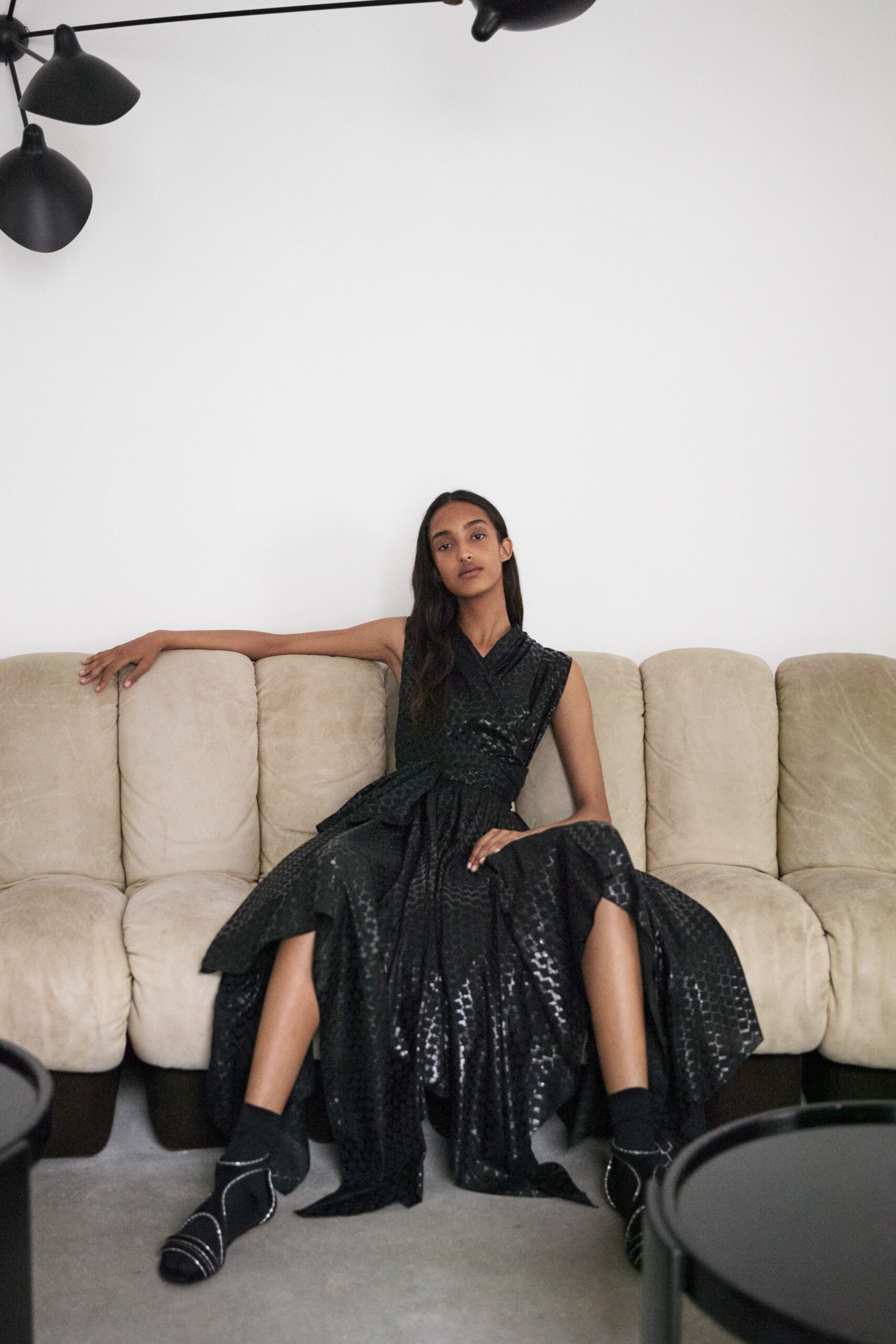 black silk sleeveless dress