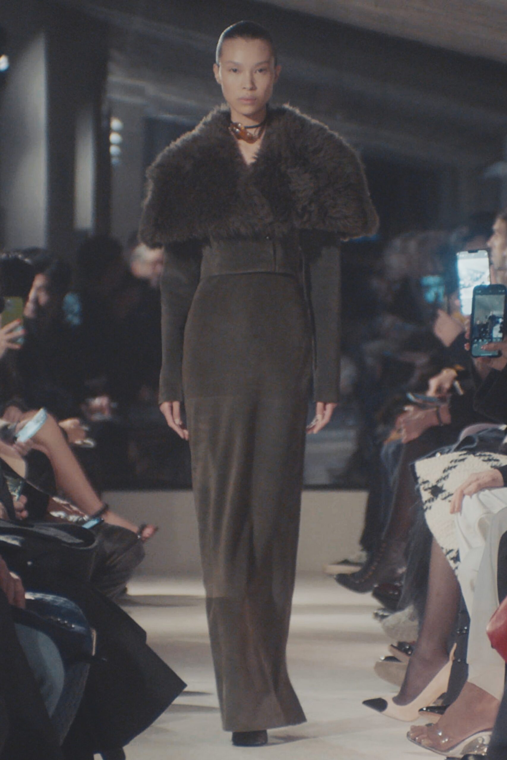 brown fur oversized layered cape