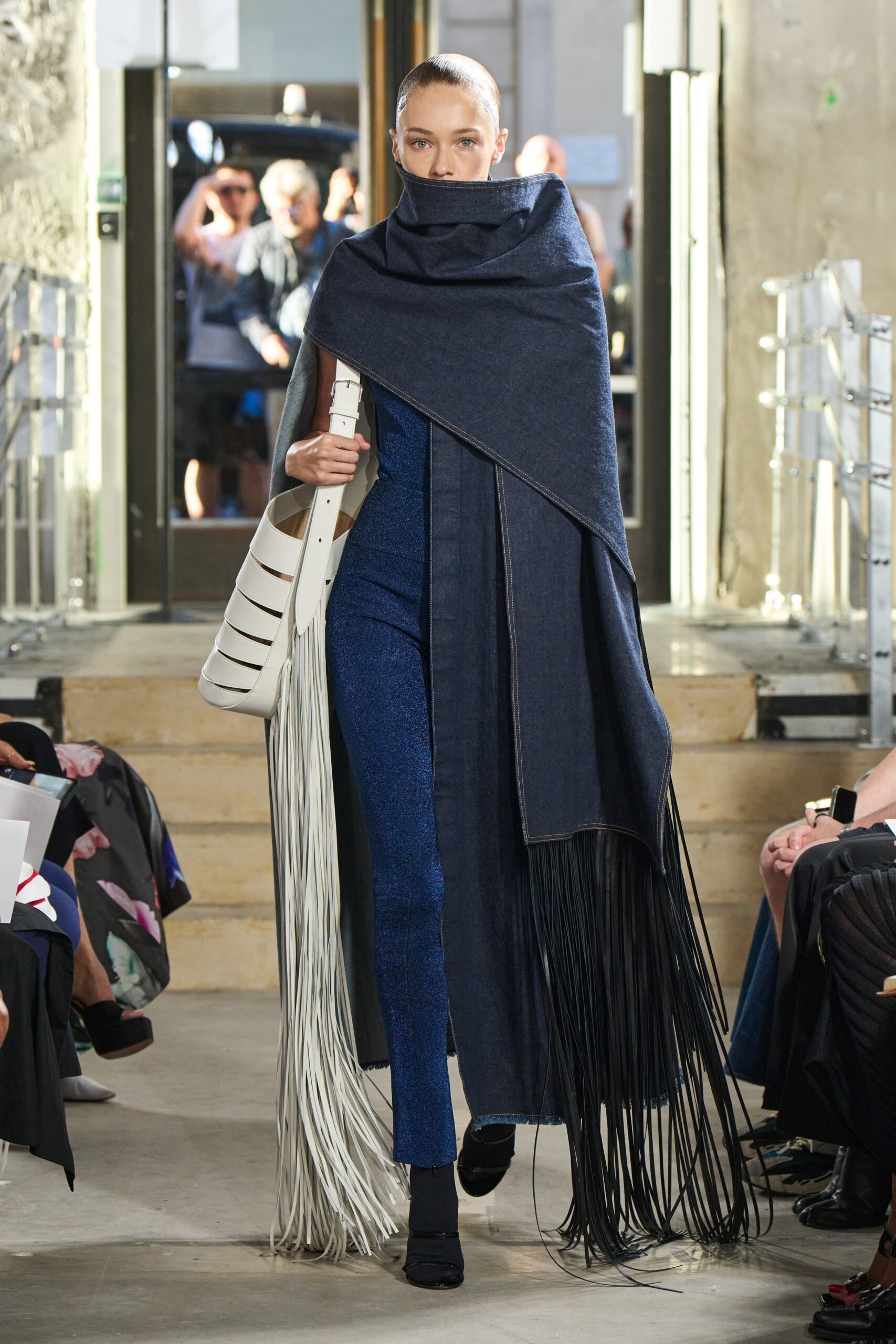 blue denim cape and jumpsuit