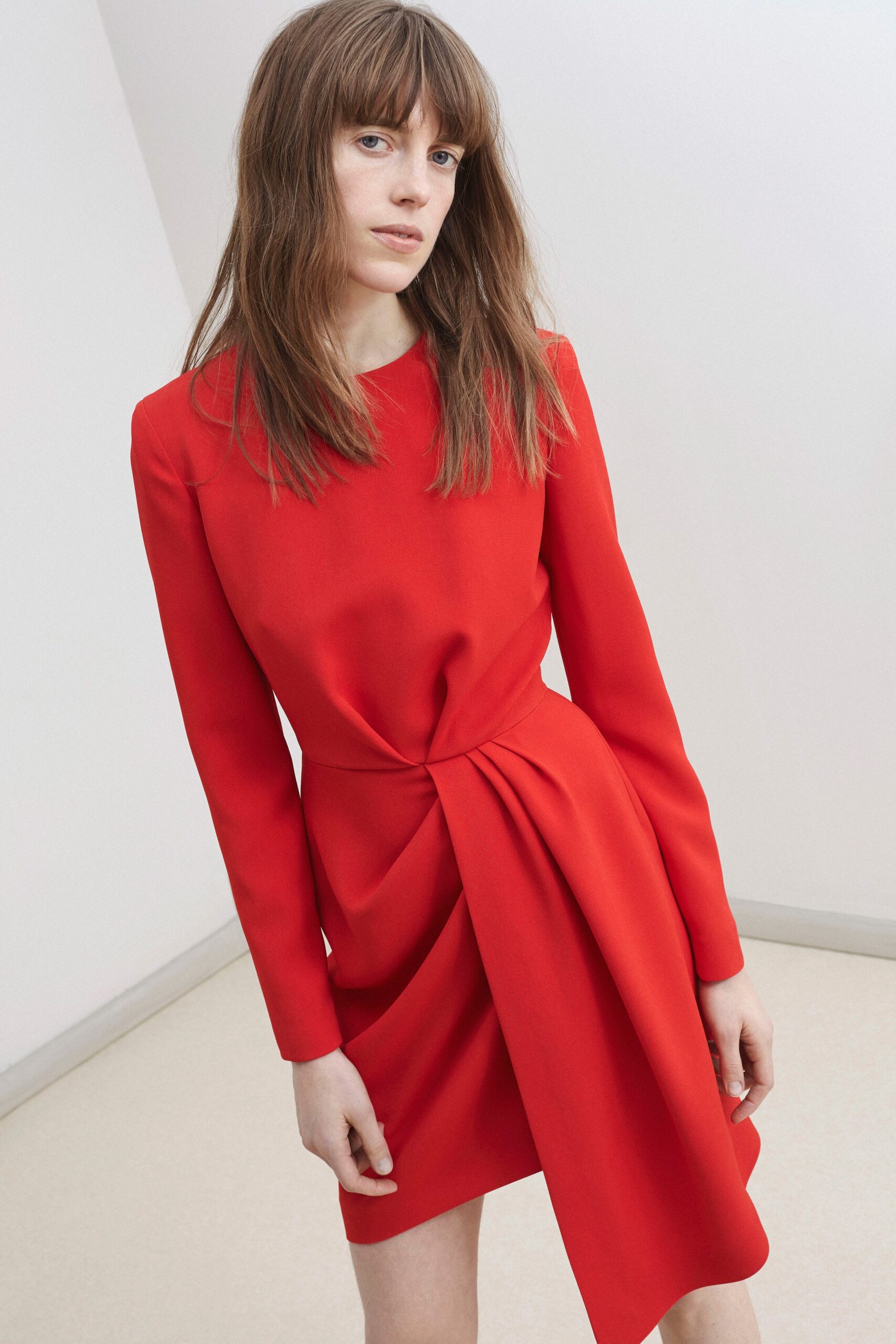 red silk fitted dress
