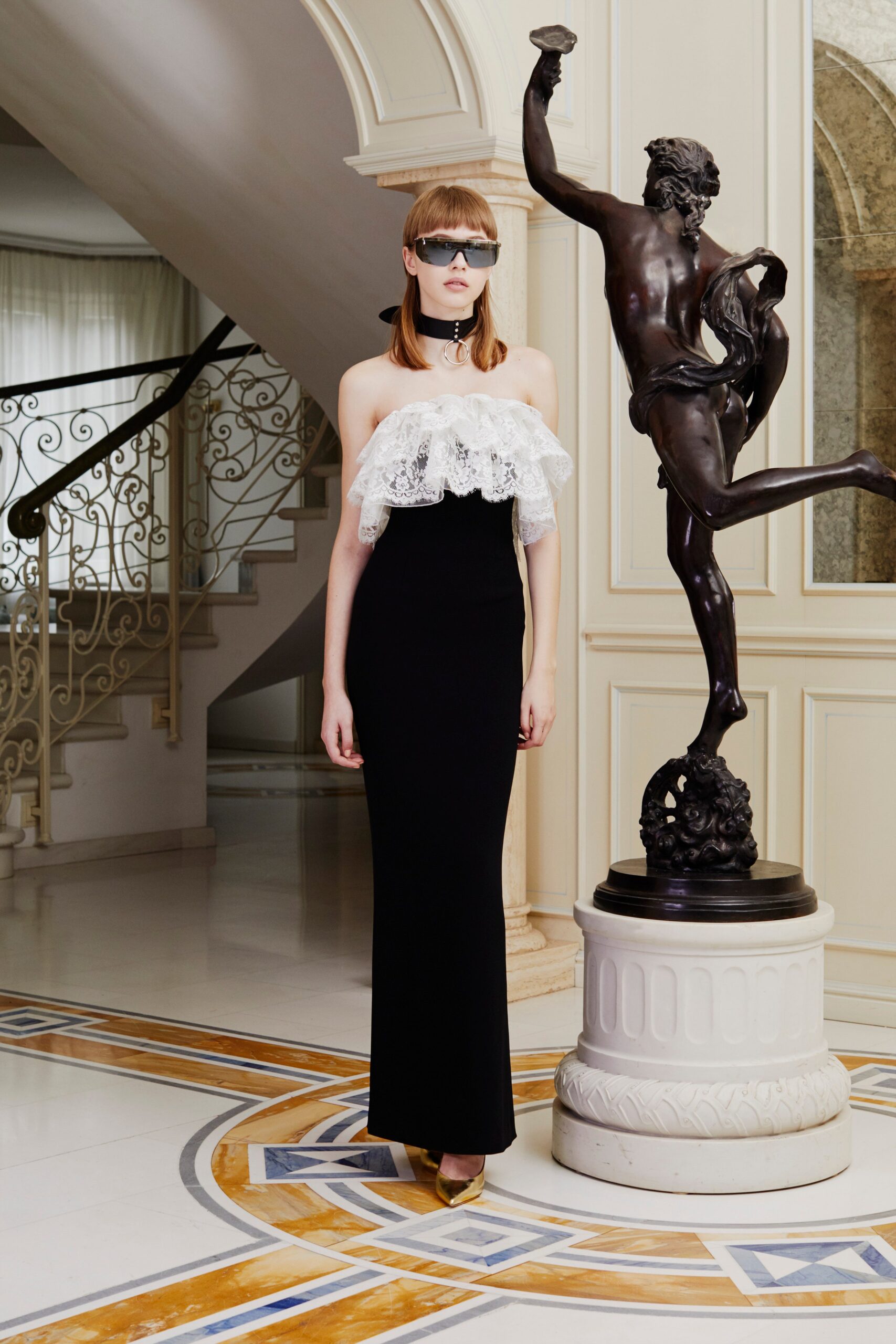 black silk strapless gown