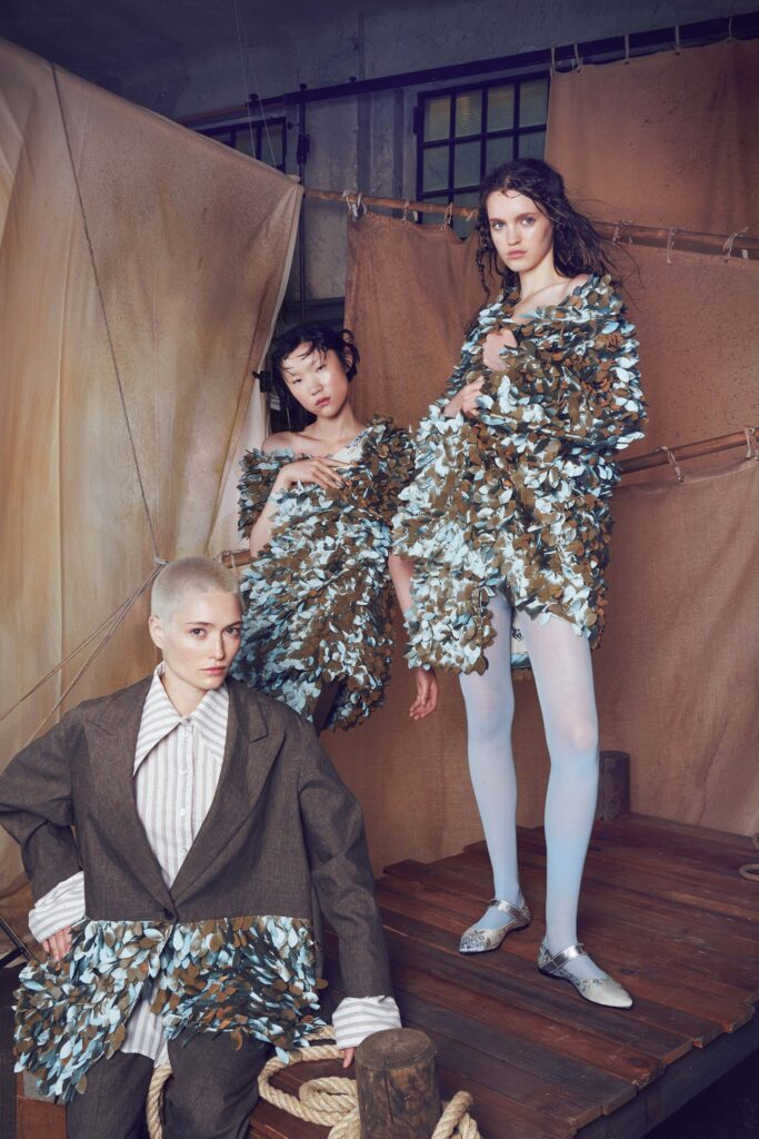 gray tailored blazer and layered top