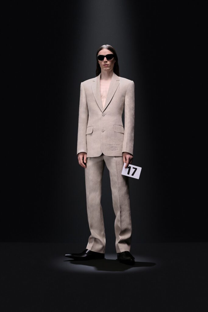 beige tailored linen suit