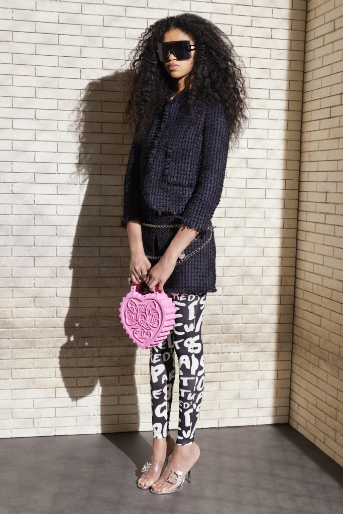 black tweed tailored jacket with leggings