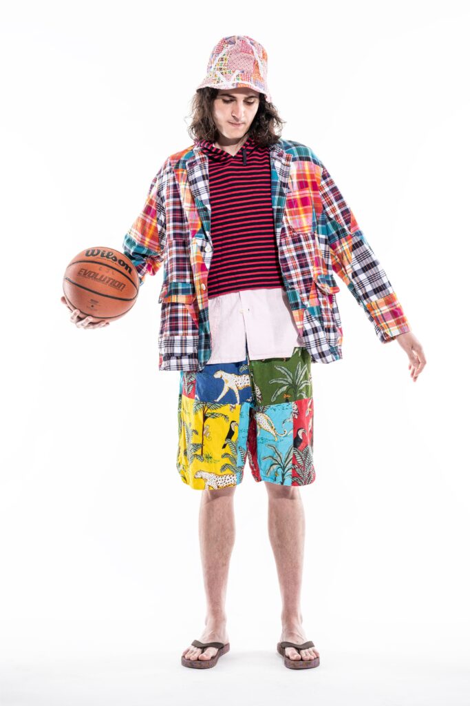 A relaxed-fit multicolor jacket with long sleeves and printed shorts for a vibrant look.
