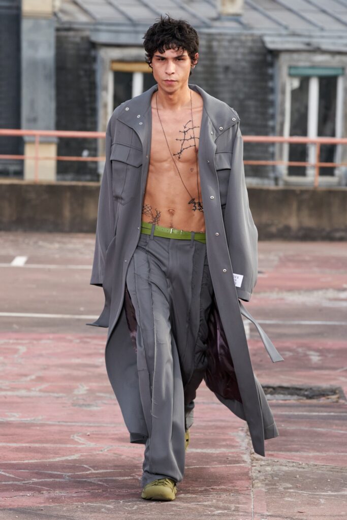 gray vinyl coat and pants