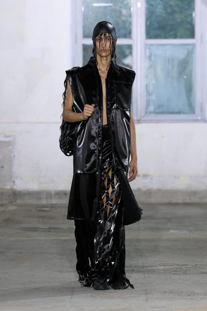 black vinyl vest and skirt