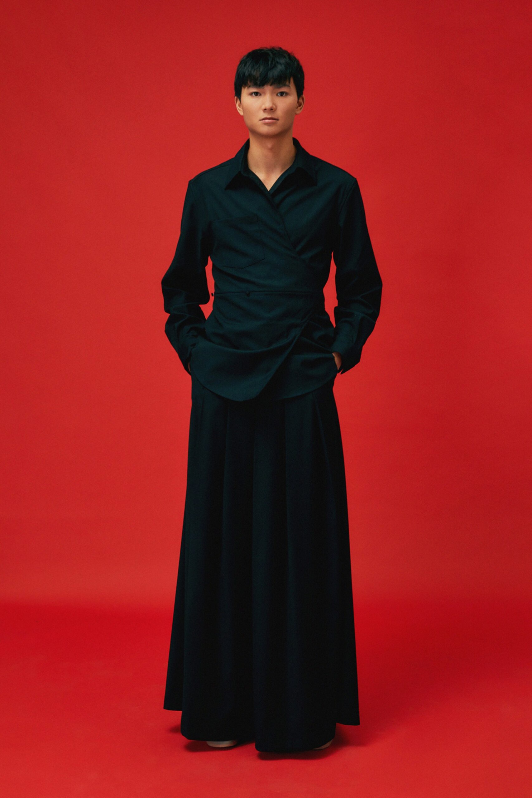 black fitted shirt and maxi skirt