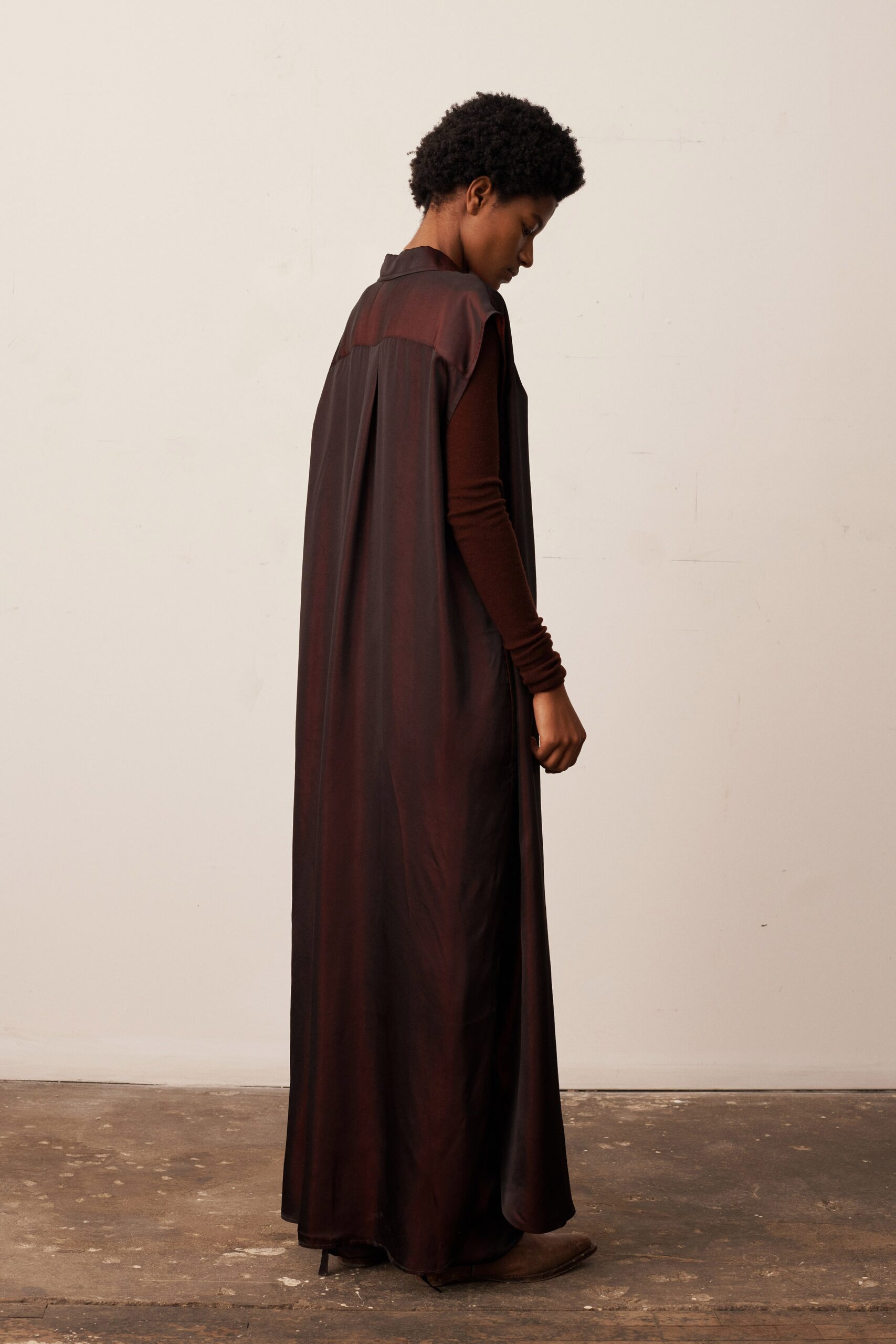 brown and black draped maxi dress